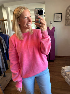 Fuchsia Acid Washed Fleece Oversized Pullover