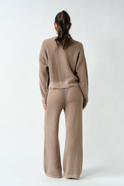 Silken Taupe Coastal Crochet Air Knit Top