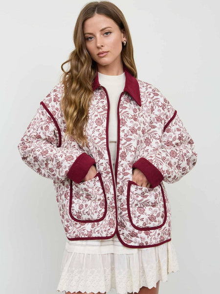 Burgundy Floral Quilted Jacket