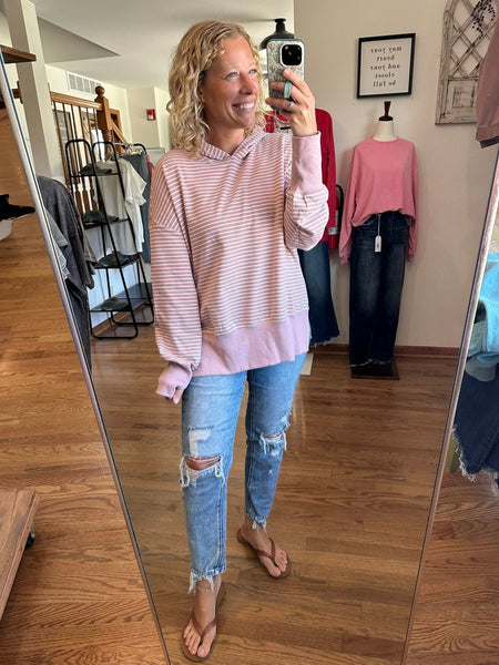Dusty Lavender Stripe Oversized Hoodie With Thumbholes