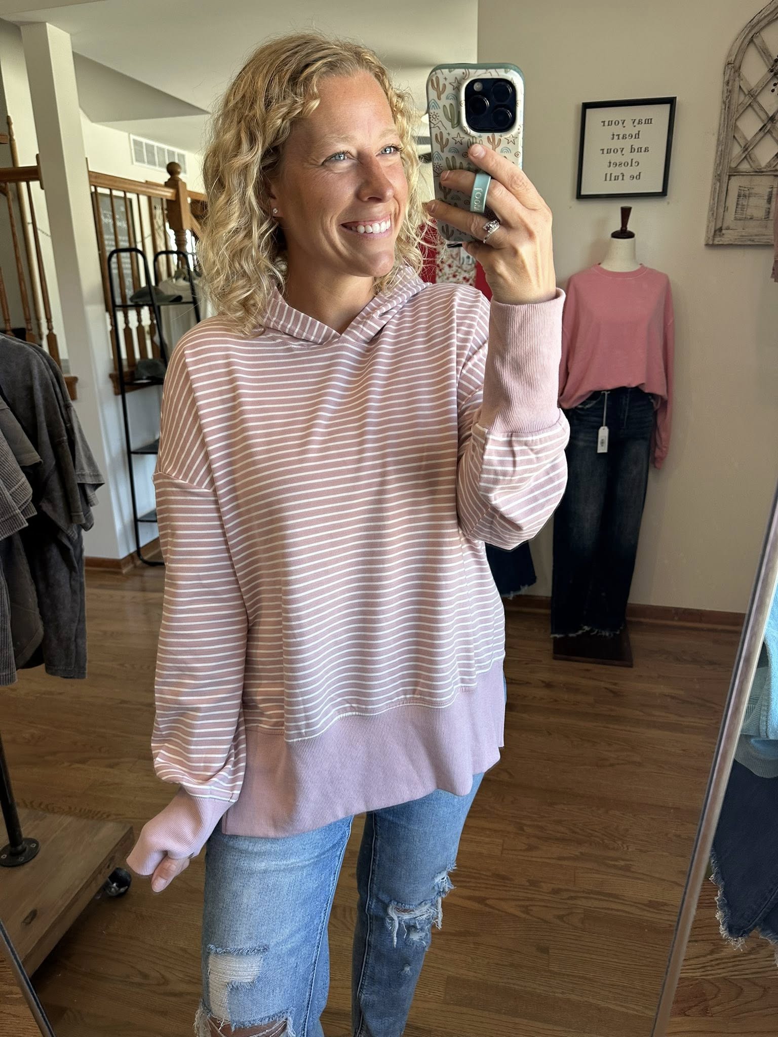 Dusty Lavender Stripe Oversized Hoodie With Thumbholes
