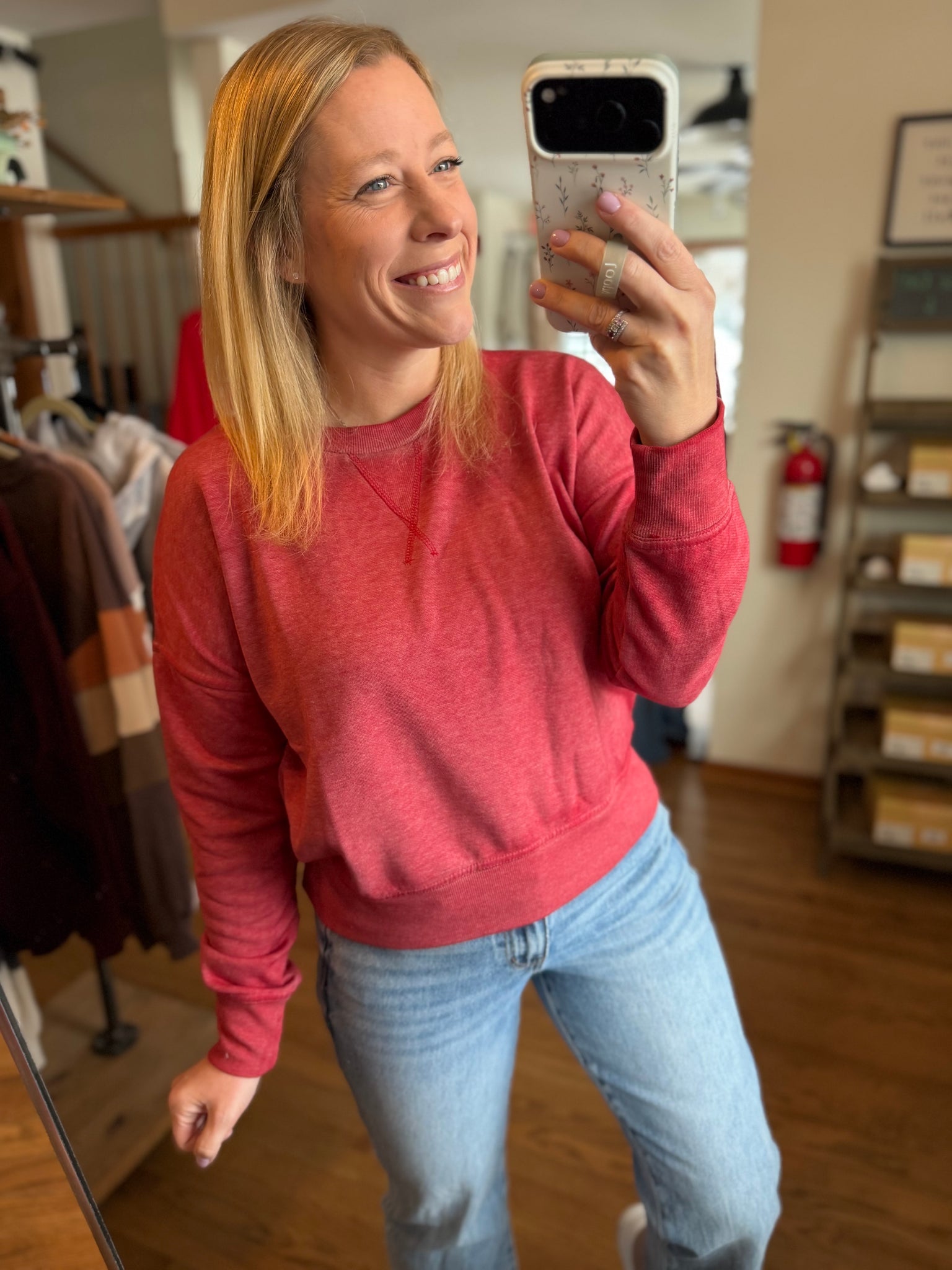 Garnet Red Burned Out Crewneck Sweatshirt