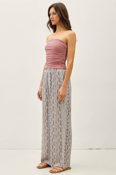 Blue Boho Printed Wide Leg Pants