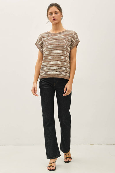 Mocha Striped Open Knit Sweater