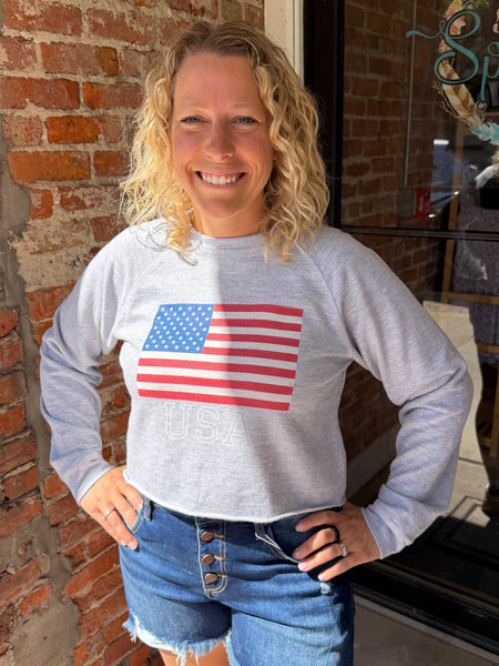 Heather Grey USA Raw Hem Knit Top