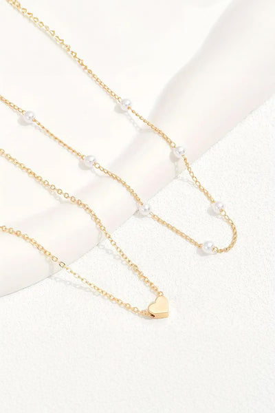 Gold Plated Heart and Pearl Layered Necklace