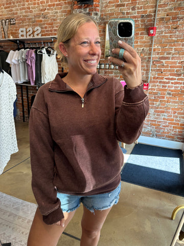 Mahogany Acid Wash Fleece Half Zip Pullover