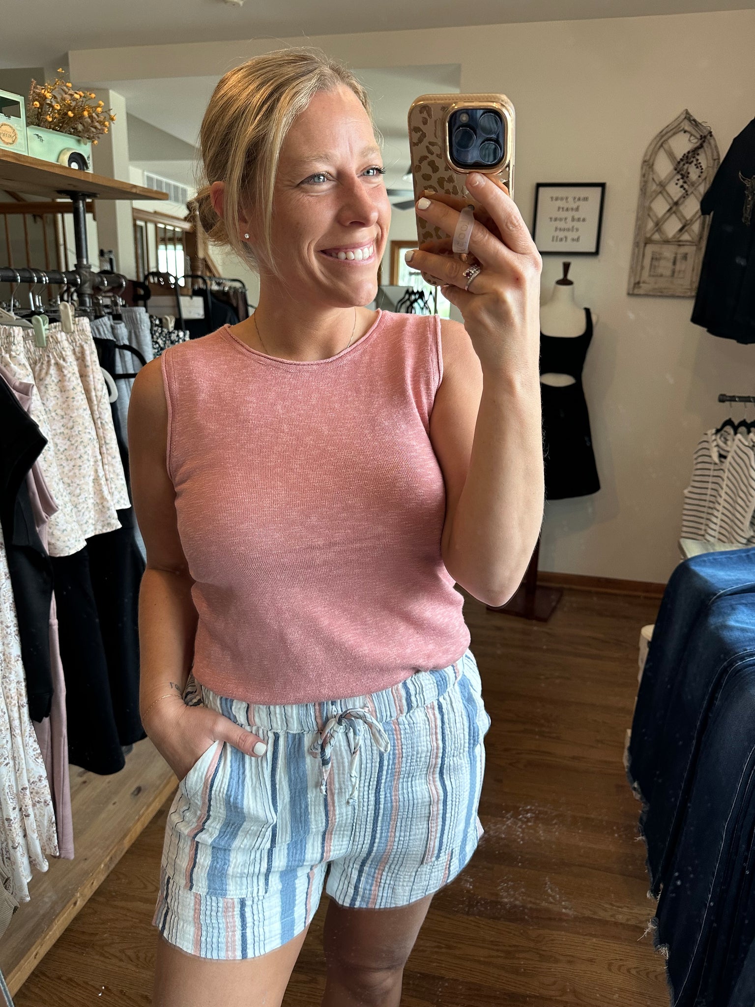Denim Stripe Cotton Shorts