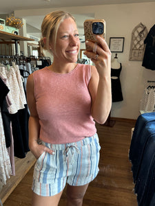 Denim Stripe Cotton Shorts