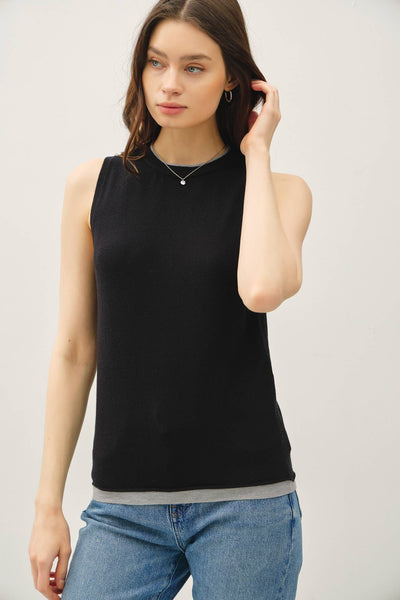 Black Layered Look Sweater Tank