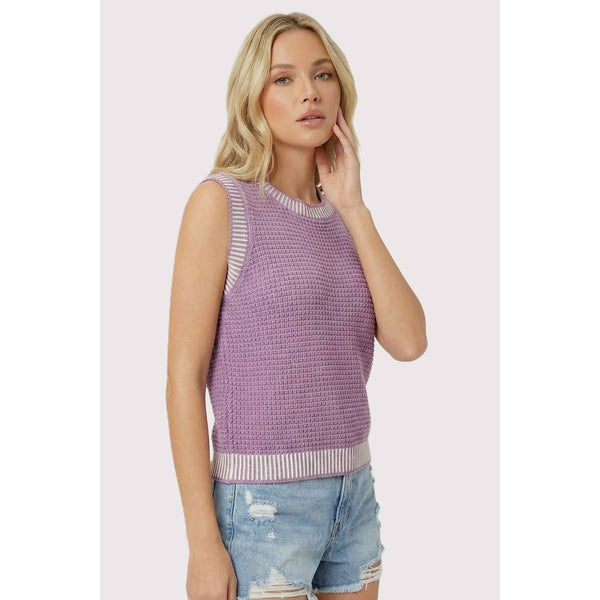 Orchid Waffle Sleeveless Sweater Top