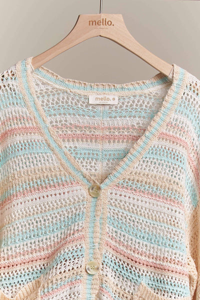 Multi Stripe Crochet Button Cardigan