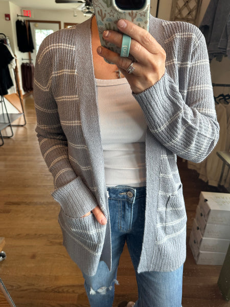 Slate Blue Striped Cardigan