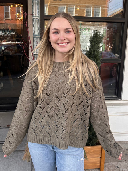 Olive Diamond Cut Sweater