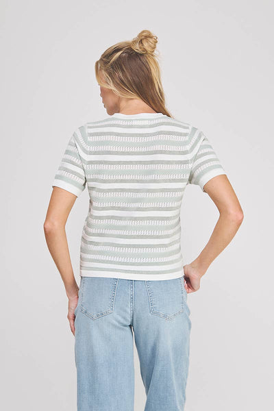 Sage Stripe Short Sleeve Color Block Knit Top