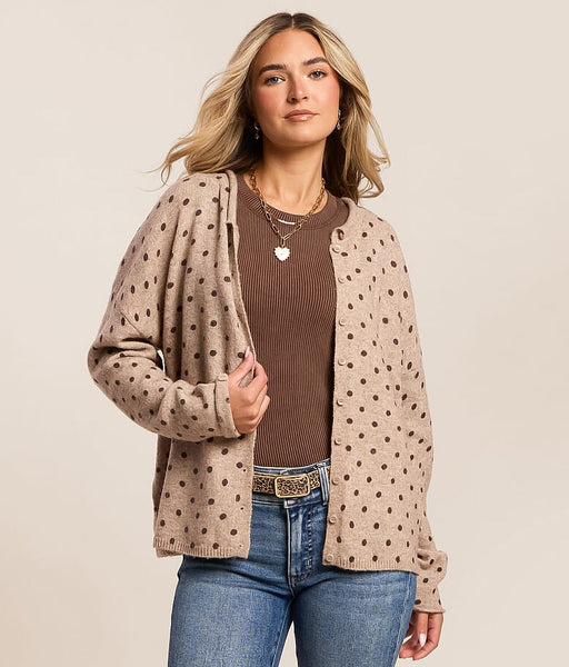 Polka Dot Button Down Raw Edge Knit Cardigan