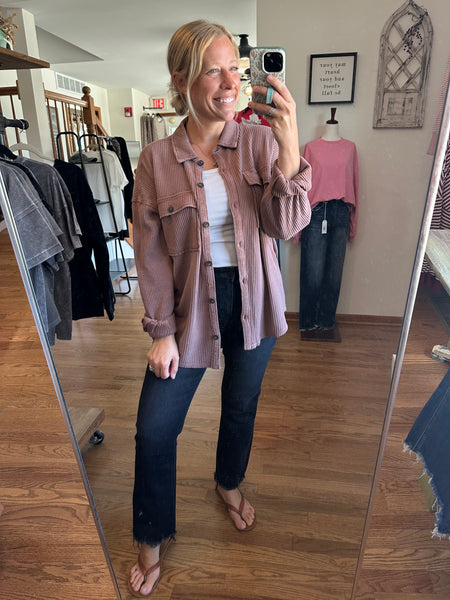 Chestnut Oversized Mineral Washed Waffle Shacket