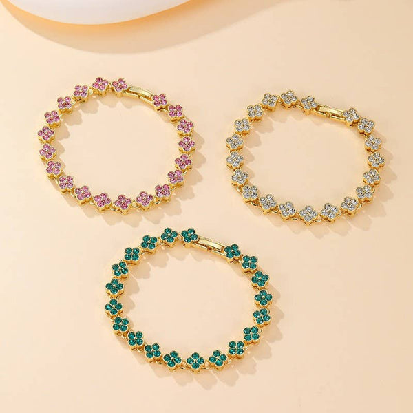Dainty Gold-Tone Quatrefoil Crystal Bracelet - More Colors!
