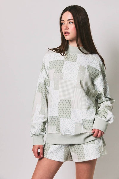 Sage Patch Work Mockneck Sweatshirt