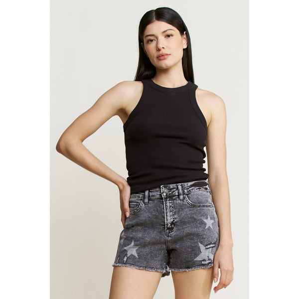 Mica Black Star Acid Wash High Rise Shorts