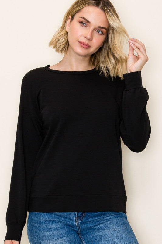 Black French Terry Crewneck Top