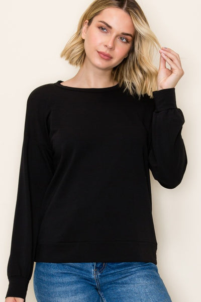 Black French Terry Crewneck Top
