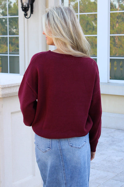Burgundy Teddy Crewneck Pullover Sweater