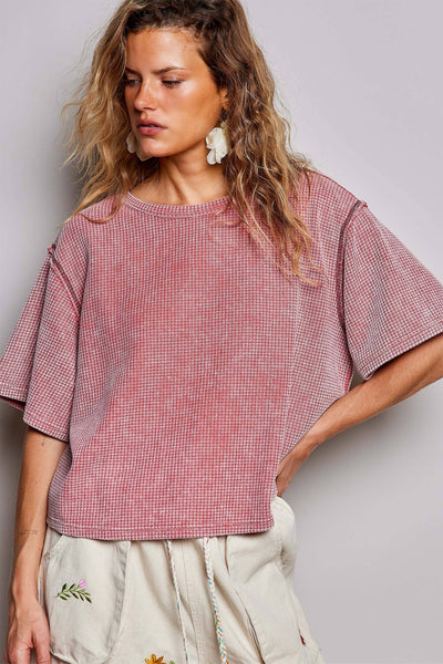 Coral Vintage Wash Short Sleeve Thermal Top