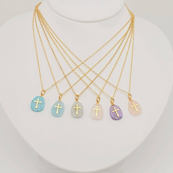 Stone Cross Pendant Necklace