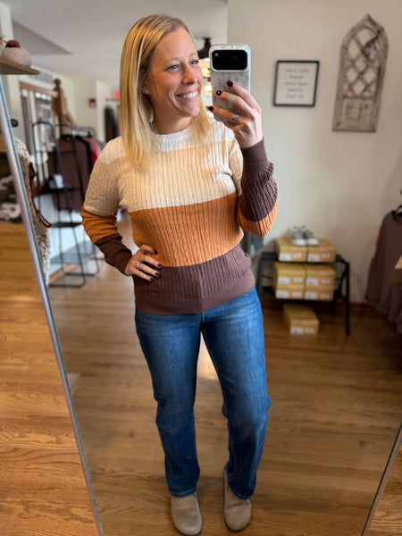 Latte Colorblock Cable Knit Sweater