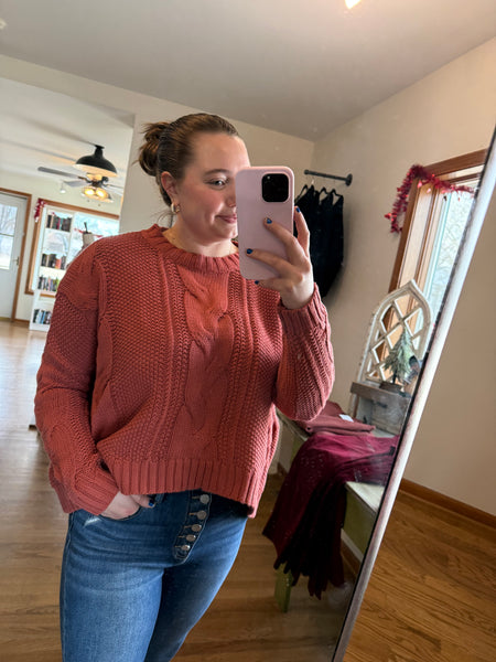 Terracotta Chunky Cable Knit Sweater