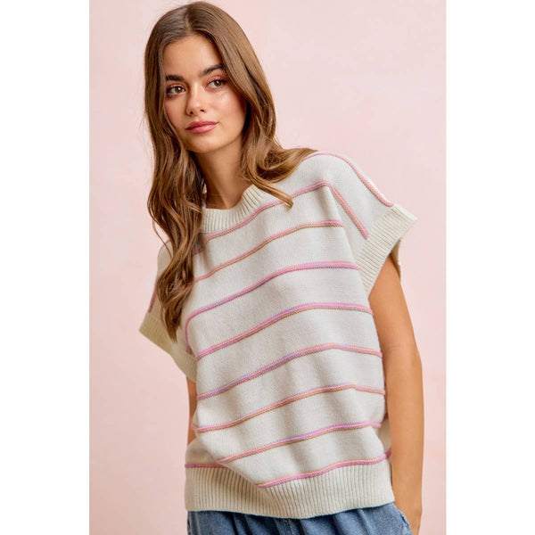 Ivory & Pink Stripe Knit Top