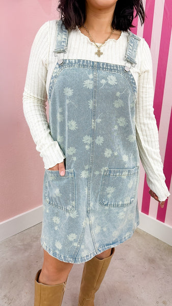Light Denim Dandelion Mineral Wash Overall Mini Dress