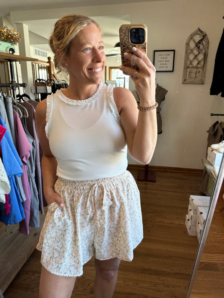 Pale Peach Floral Wide Leg Shorts