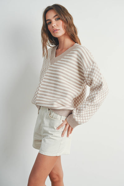 Ivory & Taupe Checkered Sweater