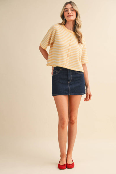 Butter Stripe Short Sleeve Cardigan