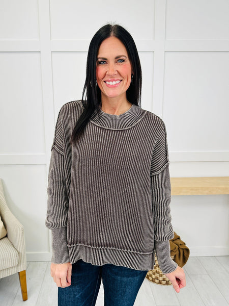 Chocolate Mineral Wash Side Slit Oversized Sweater