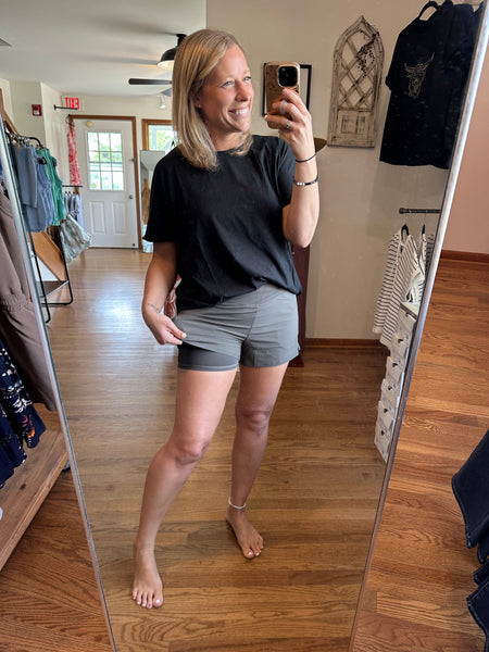 Black Olive Crossover Waist Running Shorts