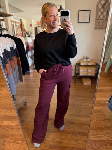 Burgundy Cargo Wide Leg Pants