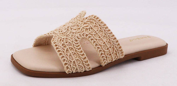 Cream Bamboo Woven Crochet Slide Sandals