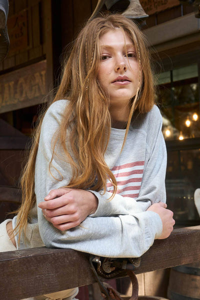 Heather Grey USA Raw Hem Knit Top