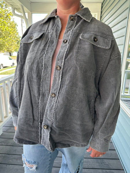 Curvy Grey Corduroy Shacket