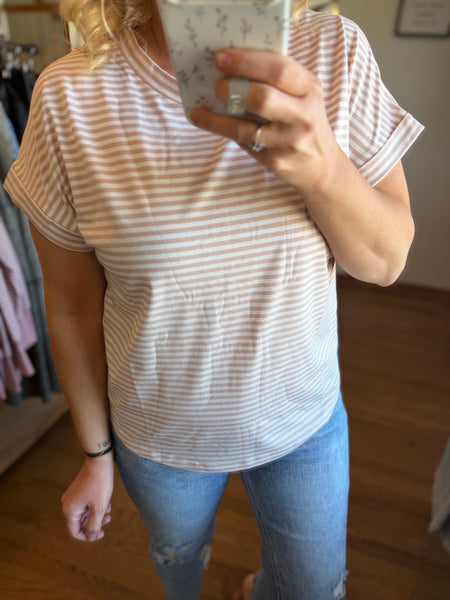 Taupe Pinstripe Short Sleeve Top