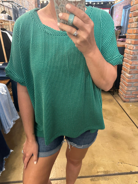 Kelly Green Textured Short Sleeve Top