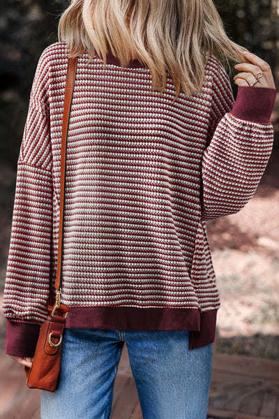 Burgundy Striped Ribbed Oversized Top