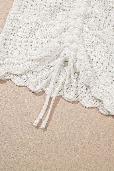 Ivory Crochet Knit Drawstring Sweater Vest