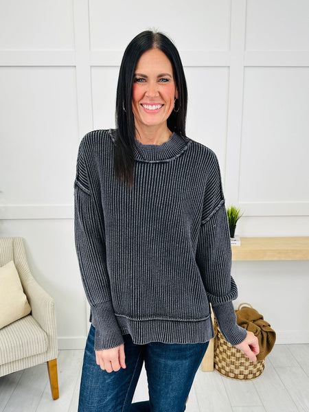 Black Mineral Wash Side Slit Oversized Sweater