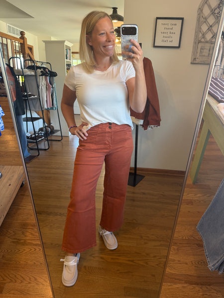 Mica Brynn Rust High-Rise Cropped Wide Leg