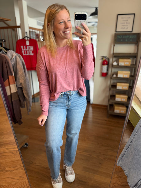 Garnet Red Brushed Hacci Long Sleeve Top