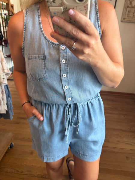Denim Henley Romper